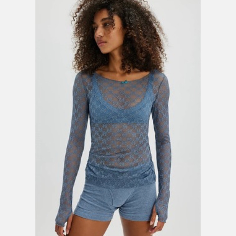 Blue Sheer Long Sleeve Top